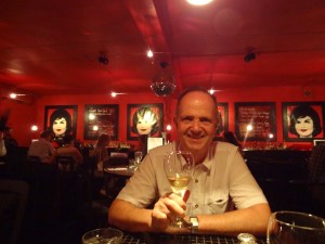 Art enjoys a glass of wine at Scarlett's.  We even bought T-shirts!